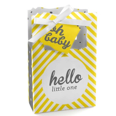 Big Dot of Happiness Hello Little One - Yellow and Gray - Neutral Baby Shower Party Favor Boxes - Set of 12