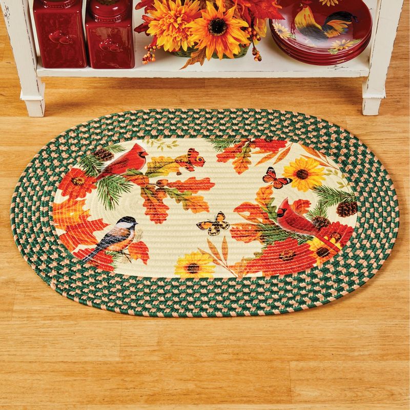 Collections Etc Fall Leaves & Birds Green Border Braided Rug 30" x 19.5", 2 of 3