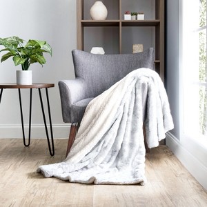 Faux Fur Tie Dye Gray Throw Blanket - Becky Cameron, Light Gray, Throw - 1 of 4