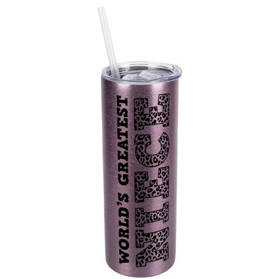 Elanze Designs Leopard Pattern Rose Gold 20 Ounce Double Wall Stainless Steel Glitter Travel Tumbler With Sliding Lid And Straw, World's Greatest