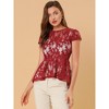 INSPIRE CHIC Women's Lace High Low Hem Cap Sleeves Peplum  Blouse - 2 of 4