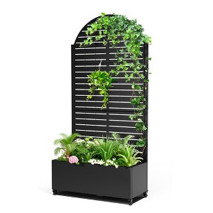 TOAOTBNBO Metal Raised Garden Bed with Trellis and Wheels, Metal Planter Box with Trellis, Garden Box for Climbing Plants, Flower - 1 of 4