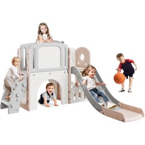 8-in-1 Toddler Slide & Climber, Kids Playground with Basketball Hoop, Tunnel & Rocking Toy for Indoor Outdoor Use - 1 of 4