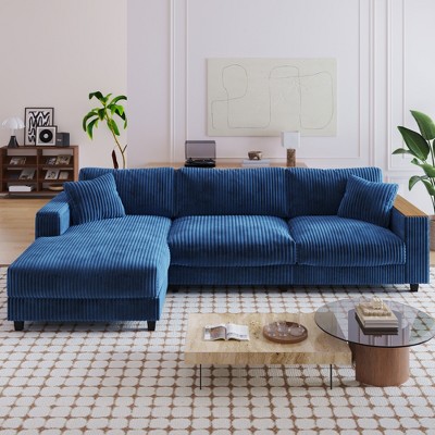 GDFStudio Congreve 114.5'' Corduroy L-Shape Sectional Sofa with Storage Armrests
