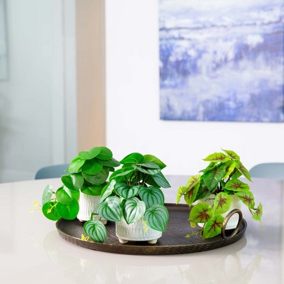 Set of Three 8-inch Green and White Plastic Potted Plants