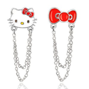 Hello Kitty Womens Sterling Silver Hello Kitty Dangle Chain Mismatch Earrings - 1 of 4