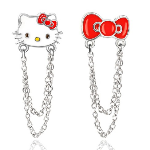 Hello Kitty By Sanrio Hello Kitty Face Red Bow Licensed Enamel Fine Silver  Plated Pendant Necklace