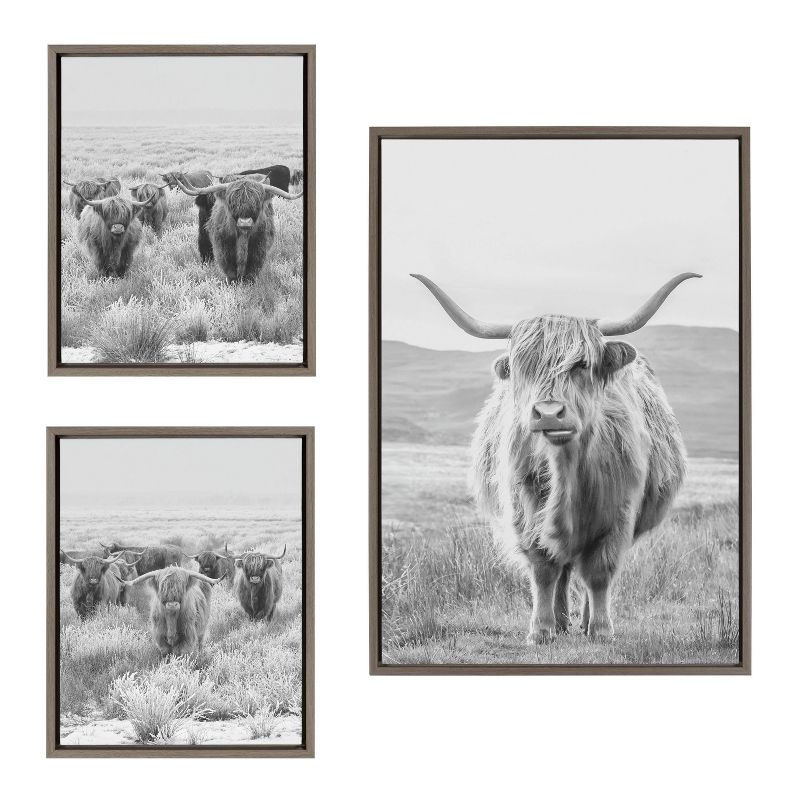 Kate &#38; Laurel All Things Decor (Set of 3) Sylvie Herd of Highland Cows Landscape Framed Canvas Wall Arts by The Creative Bunch Studio, 1 of 9
