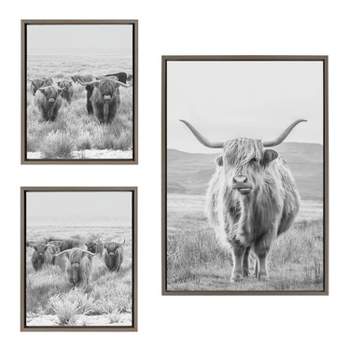 Kate & Laurel All Things Decor (Set of 3) Sylvie Herd of Highland Cows Landscape Framed Canvas Wall Arts by The Creative Bunch Studio