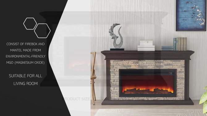 60" Stone Surrounded Freestanding Electric Fireplace - Festivo, 2 of 10, play video