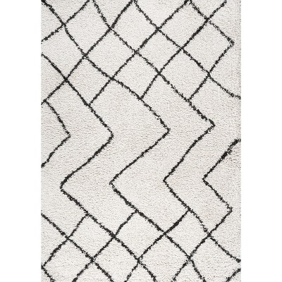 Vintage Moroccan Diamond Shag 8' x 10' Area Rug in Gray and Ivory