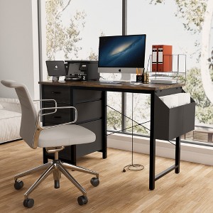 Racxily 47.3"office desk with power outlet, 3 Drawers and Side Pocket, Easy to Assemble,Frame stability Reversible for Home Office Study - 1 of 4