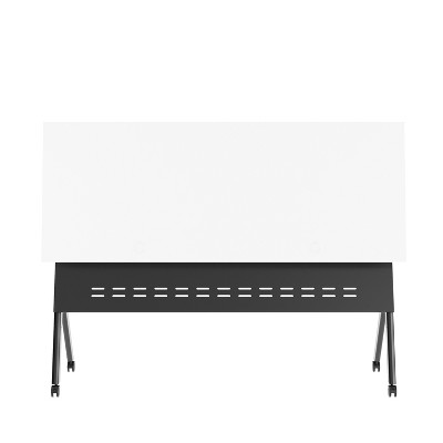 White and Black Commercial Grade Folding Training Table with Casters