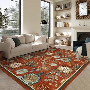 Floral Washable Area Rug, Large Non-Slip Living Room Carpet, Ultra Soft Stain-Resistant Indoor Rug for Bedroom or Dining Room - 1 of 4