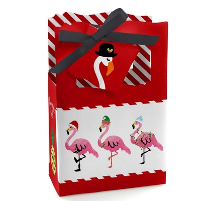 Big Dot of Happiness Flamingle Bells - Tropical Flamingo Christmas Party Favor Boxes Gift Bags - Set of 12