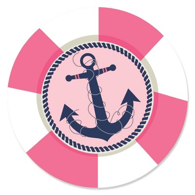 Big Dot of Happiness Ahoy - Nautical Girl - Baby Shower or Birthday Party Circle Sticker Labels - 24 Count