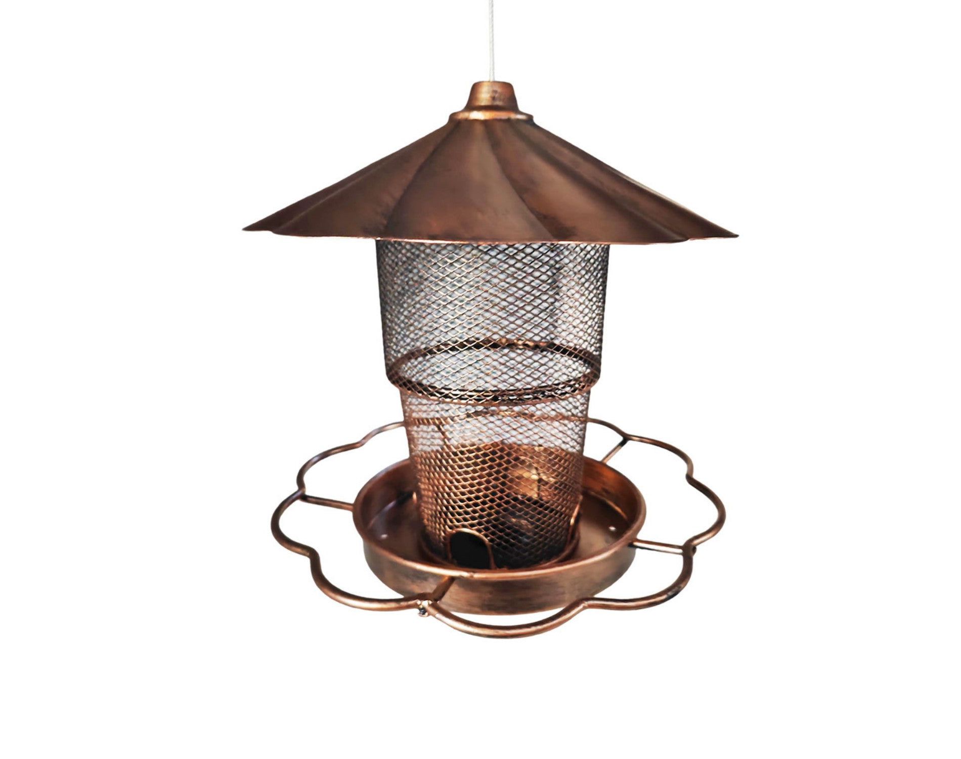 phiestina Bird Feeder with Lid, Heavy-Duty Metal, Petals-Shaped Roof, 360° Feeding Ports, Bronze