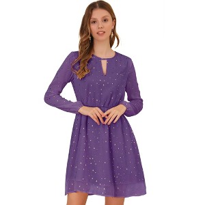 INSPIRE CHIC Women's Choker V Neck Vintage Flared Gilding Metallic Shiny Star A-Line Dress - 1 of 4