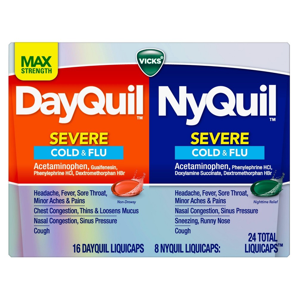 Vicks DayQuil & NyQuil Severe Cold & Flu Relief Liquicaps - Acetaminophen - 24ct BB 12/21 