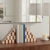 Decorative Steps Book Ends with Checkered Pattern - Resin and Wood Bookends for Bookshelf, Office, Desk, or Side Table Decor - Set of 6", Ivory & Tan - 2 of 4