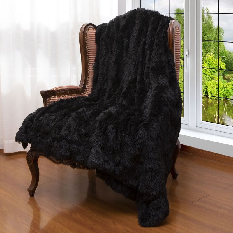 Cheer Collection Long Shaggy Hair Throw Blanket - Black (60" x 70"), 1 of 12