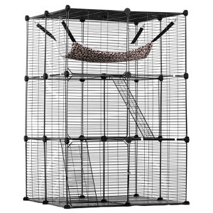 VEVOR Large 3-tier Cat Cage, 28 x 28 x 41", DIY Detachable Metal Wire Durable Cat Enclosure, with Large Hammock 2 Ramp Ladders - 1 of 4