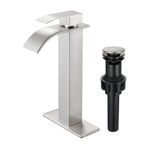 Cobbe Single Handle Single Hole Waterfall Bathroom Sink Faucet with Deck Plate and Pop-Up Drain Assembly - 1 of 4