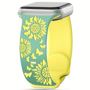 HTUTWOO Sunflowers Engraved Apple Watch Band, Soft Silicone Strap 38/40/41/42/44/45/49mm for iWatch Series 11 10 9 8 7 6 5 4 3 2 1 SE Ultra - 1 of 4