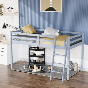VINGLI 47'' Tall Junior Low Loft Bed with Stairs, Wood Bed Twin Size for Adults, Kids and Young Teens, No Box Spring Required,Wood Slat Support - 1 of 4