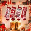 6 Pcs 18'' Knit Stockings Rustic Vintage Red Xmas Hanging Decor with Reindeer Snowflakes Tree Fireplace Holiday Party - 2 of 4