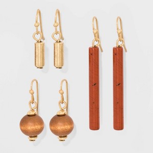 Semi Red Jasper Solid Wood Trio Earrings - Universal Thread Red/Gold, Women