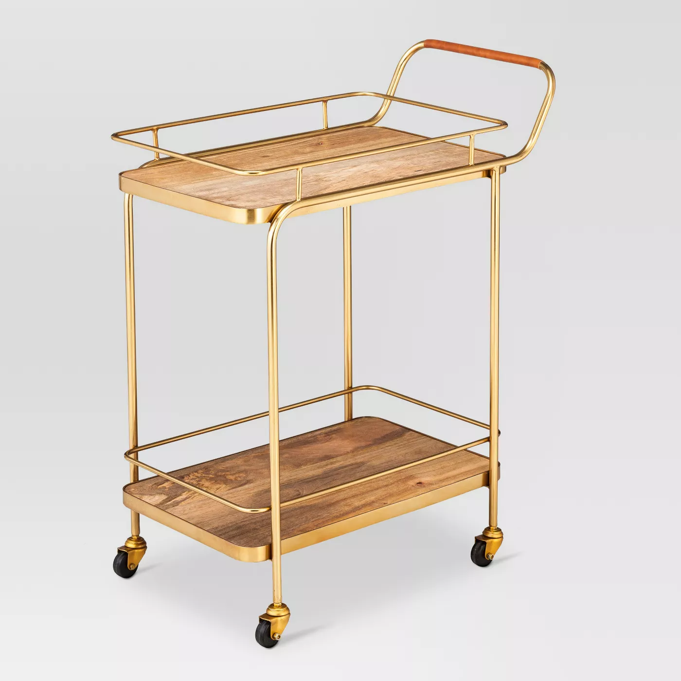 Metal, Wood, and Leather Bar Cart - Gold - Threshold™ - image 3 of 13