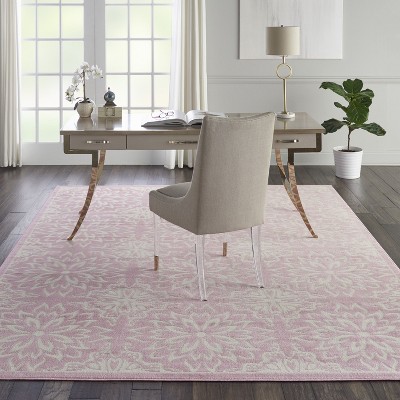 Ivory and Pink Floral Synthetic 8' x 10' Rectangular Rug