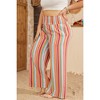 Amaryllis Women’s Plus Size Smocked Waist High Rise Multicolor Vertical Stripe Wide Leg Pants with Pockets - 2 of 4