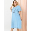 Agnes Orinda Women's Plus Size Soft Knit Cute Cat Print Short Sleeve Split Hem Pockets Midi Sleep Shirts Nightgowns - 4 of 4