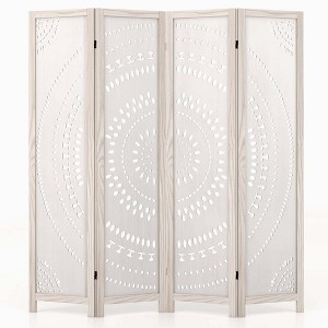 Costway 66" Boho 4-Panel Room Divider with Carved Pattern & Solid Wood Frame 360° Hinges - 1 of 4