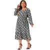 Agnes Orinda Women's Plus Size Bohe Floral Print V Neck Long Sleeve Ruffle Hem A Line Midi Dresses - 3 of 4