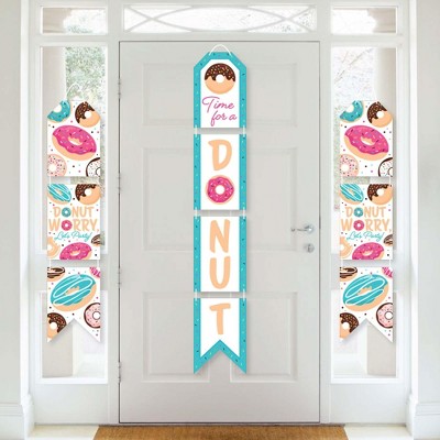 Big Dot of Happiness Donut Worry, Let's Party - Hanging Vertical Paper Door Banners - Doughnut Party Wall Decoration Kit - Indoor Door Decor