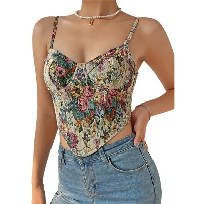 Vintage Floral Cami Top with Corset Waist