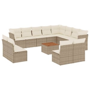 vidaXL Patio Sofa Set with Cushions Outdoor Furniture 13 Piece Poly Rattan - Beige and Cream - 1 of 4
