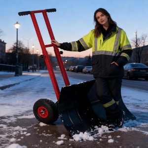 Heavy Duty Snow Shovel with Wheels, 5-Position Angle & Height Adjustable Handle, Sidewalk Yard Snow Plow, Driveway Snow Removal - 1 of 4