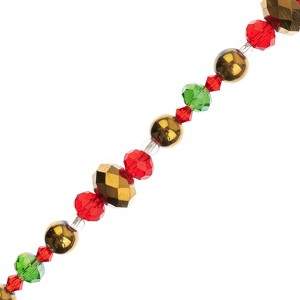 Crystal Lane DIY 7" Glass Designer Holiday Christmas Bead Strand Large Gold Rondelle with Green and Red - 1 of 4
