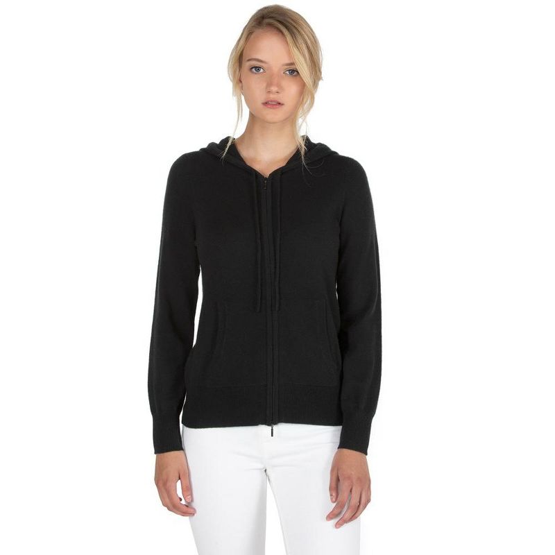 JENNIE LIU Women's 100% Pure Cashmere Long Sleeve Zip Hoodie Cardigan Sweater, 1 of 6