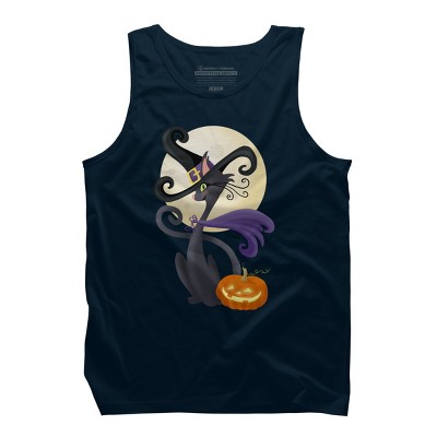 Men's Design By Humans Bewitching Black Halloween Kitty Cat By LittleBunnySunshine Tank Top