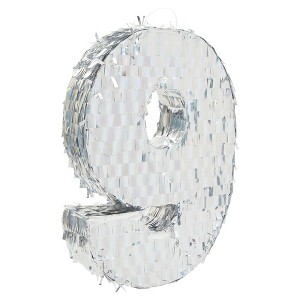 Blue Panda Small Silver Holographic Foil Number 9 Pinata for Kids 9th Birthday Party Decorations, 15.7 x 9 in - 1 of 4