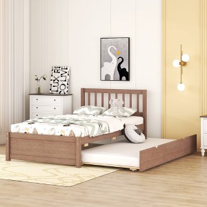 Twin Size Wooden Platform Bed With 2 Drawers/Trundle, White/Gray/Walnut, 4W -ModernLuxe - 1 of 4