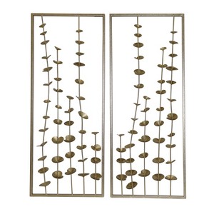 SAGEBROOK HOME (Set of 2) 32" Small Blooms Metal Wall Panels Gold: Iron Construction, Contemporary Style, Mixed Media Artwork, Keyhole Mount - 1 of 1