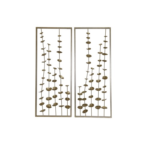 SAGEBROOK HOME (Set of 2) 32" Small Blooms Metal Wall Panels Gold: Iron Construction, Contemporary Style, Mixed Media Artwork, Keyhole Mount - image 1 of 1