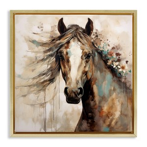 Stupell Industries Brown Horse with Florals, 18" x 18" - 1 of 4
