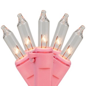 Northlight 50-Count Clear Mini Christmas Light Set - 10' Pink Wire - 1 of 4